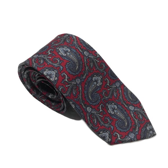 Vintage Tie Gray Silver Paisley on Deep Red Silk by Bert Pulitzer 63” Length - Picture 6 of 6